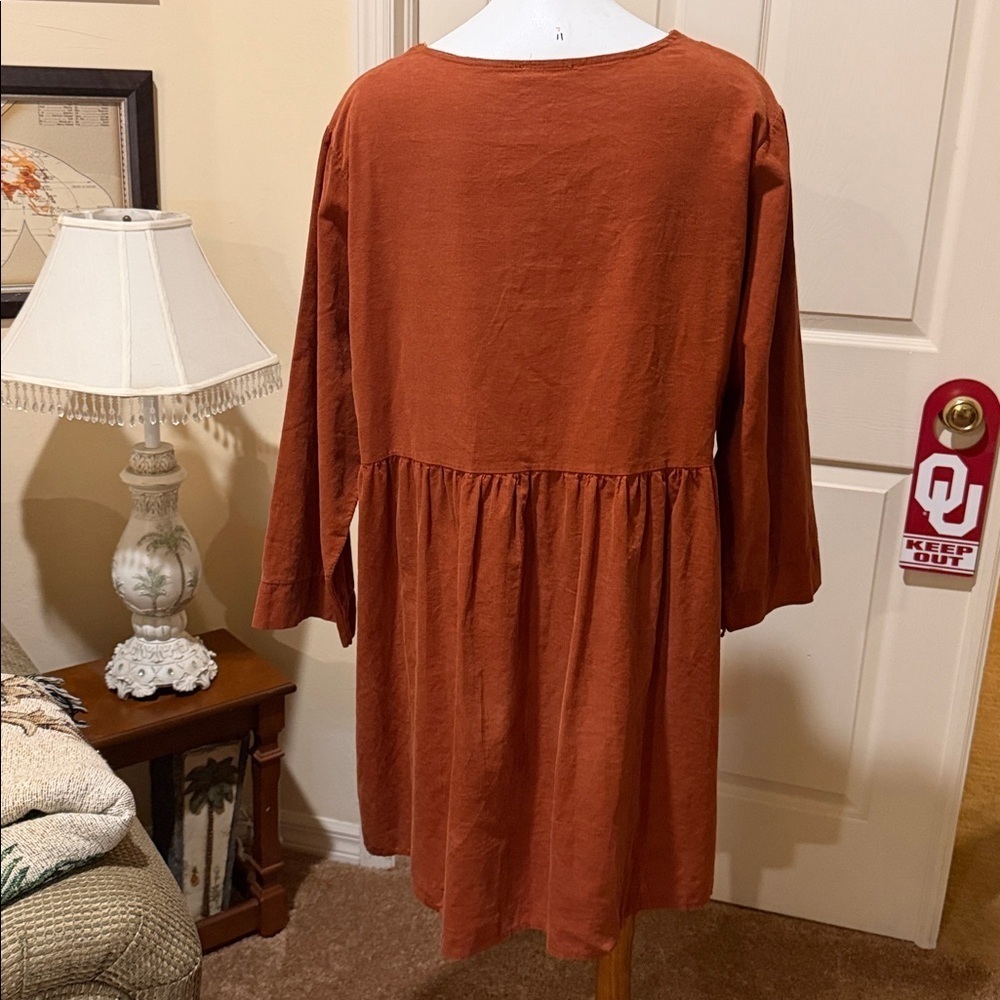 Rust Button-Down Dress. Made in Italy. Large/XL. Lightweight corduroy. - Picture 6 of 11